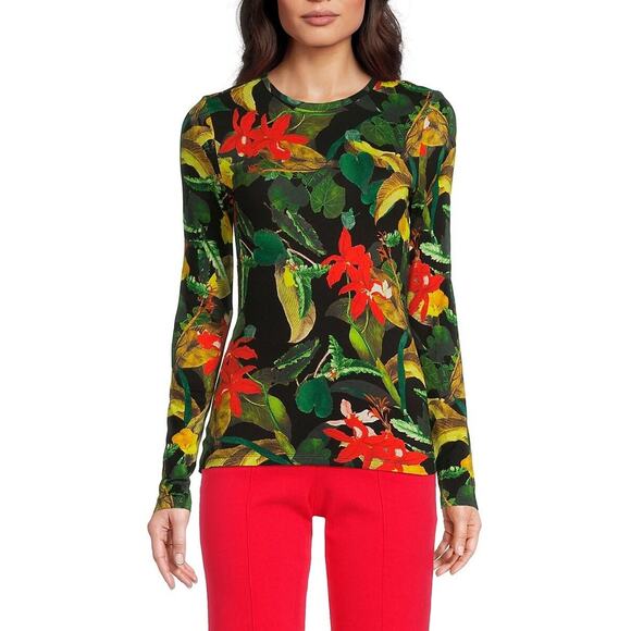 ALICE + OLIVIA Delaina Floral Tropical Long Sleeve Top Large - Picture 1 of 7